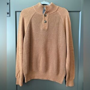 Weatherproof Vintage Men’s Large Cotton Waffle Knit Henley Mock Neck Sweater Tan